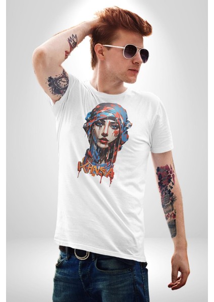Khansa Eşarp Kadın Tasarımı Kadın Erkek Unisex Beyaz Organik Baskılı T-Shirt Penye Yüksek Kalite indirimleri