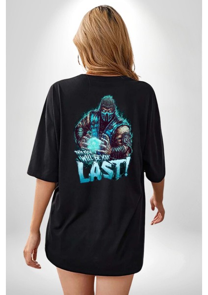 Sub Zero Mortal Kombat Bu Kavga Senin Sonun Olacak Siyah Oversize Kadın Erkek Ön ve Sırt Baskılı T-Shirt