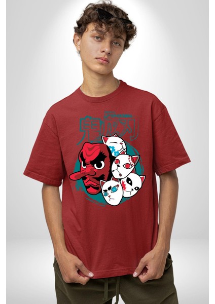 Japon Anime Tengu Maske Pamuklu Bisiklet Yaka Kadın Erkek Oversize Boyfriend Dijital Baskılı Kırmızı T-Shirt fiyatları