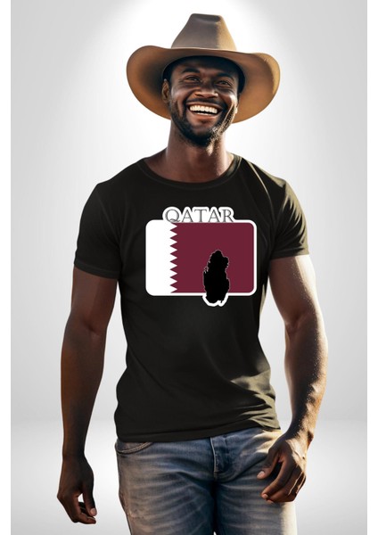 Katar Bayrağı Kadın Erkek Unisex Siyah Organik Baskılı T-Shirt Penye Yüksek Kalite fiyatları