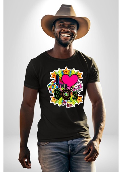 80Lerı Seviyorum Kaset Ve Özel Hediye Kadın Erkek Unisex Siyah Organik Baskılı T-Shirt Penye Yüksek Kalite