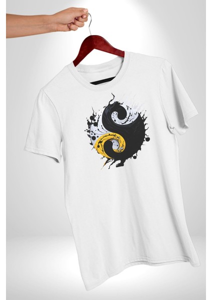 Yin Ile Yang Kuramı Kadın Erkek Unisex Beyaz Organik Baskılı T-Shirt Penye Yüksek Kalite modelleri