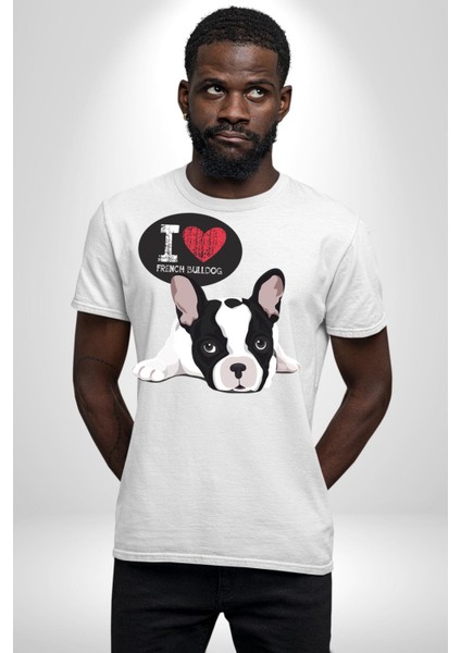 Seni Seviyorum Bulldog Kadın Erkek Unisex Beyaz Organik Baskılı T-Shirt Penye Yüksek Kalite fiyatları