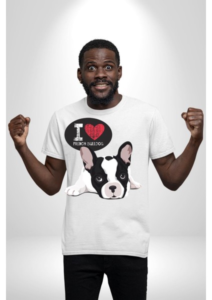 Seni Seviyorum Bulldog Kadın Erkek Unisex Beyaz Organik Baskılı T-Shirt Penye Yüksek Kalite fırsatları