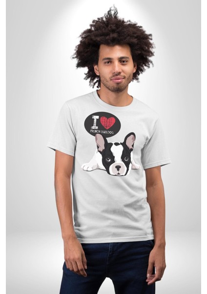 Seni Seviyorum Bulldog Kadın Erkek Unisex Beyaz Organik Baskılı T-Shirt Penye Yüksek Kalite indirimleri