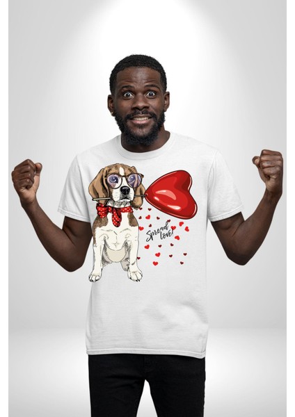 Poodle ve Beagle Sevililer Günü Hediyesi Kadın Erkek Unisex Beyaz Organik Baskılı T-Shirt Penye Yüksek Kalite fiyatları