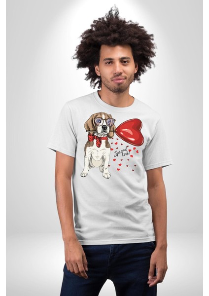 Poodle ve Beagle Sevililer Günü Hediyesi Kadın Erkek Unisex Beyaz Organik Baskılı T-Shirt Penye Yüksek Kalite modelleri