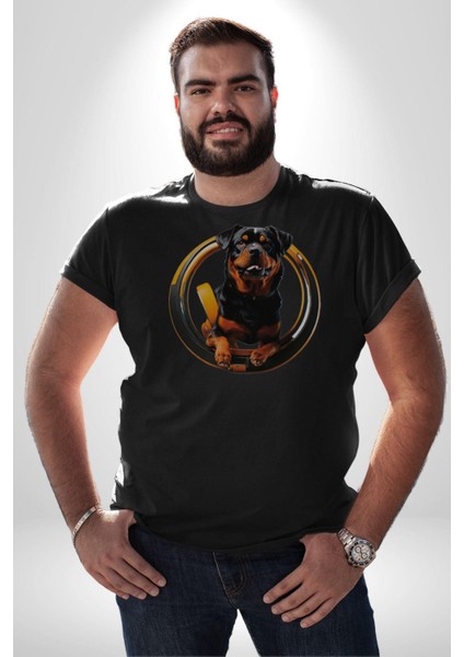 Süper Tasma Rottweiler Eğitim Kadın Erkek Unisex Siyah Organik Baskılı T-Shirt Penye Yüksek Kalite modelleri