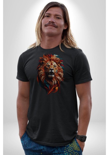 Renkli Kaplan Kükrüyor Kadın Erkek Unisex Siyah Organik Baskılı T-Shirt Penye Yüksek Kalite modelleri