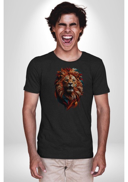 Renkli Kaplan Kükrüyor Kadın Erkek Unisex Siyah Organik Baskılı T-Shirt Penye Yüksek Kalite fırsatları