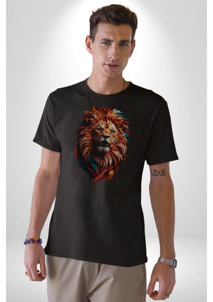 Renkli Kaplan Kükrüyor Kadın Erkek Unisex Siyah Organik Baskılı T-Shirt Penye Yüksek Kalite indirimleri