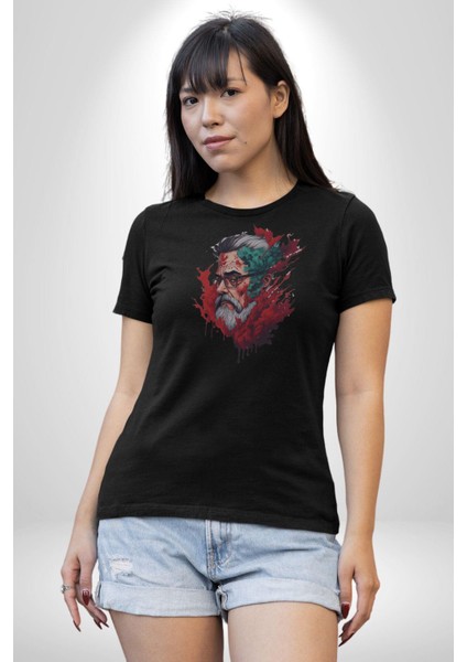 Santa Cool Gözlüklü Kadın Erkek Unisex Siyah Organik Baskılı T-Shirt Penye Yüksek Kalite modelleri