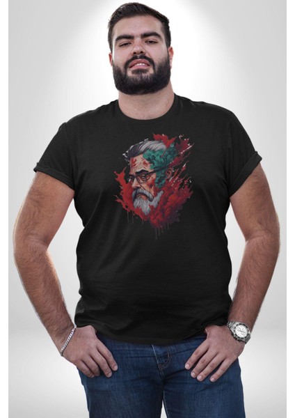 Santa Cool Gözlüklü Kadın Erkek Unisex Siyah Organik Baskılı T-Shirt Penye Yüksek Kalite fırsatları