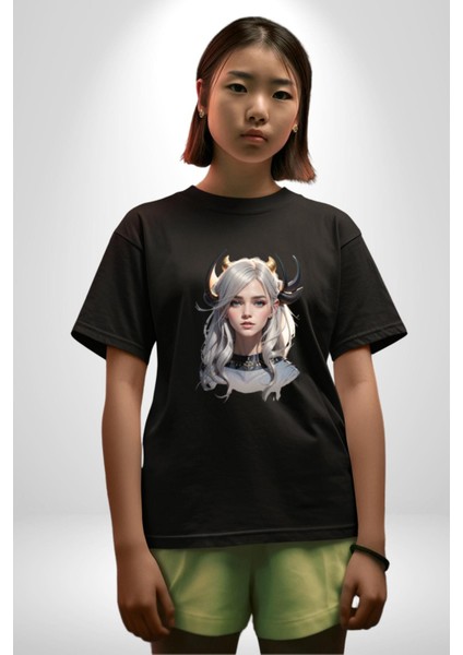 Koç Kadın Savaşcı Pamuklu Bisiklet Yaka Kadın Erkek Oversize Boyfriend Dijital Baskılı Siyah T-Shirt fırsatları