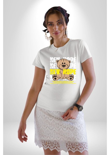 Yeni Umut Kadın Erkek Unisex Beyaz Organik Baskılı T-Shirt Penye Yüksek Kalite modelleri