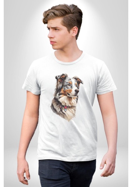 Australian Shepherd Köpek Kadın Erkek Unisex Beyaz Organik Baskılı T-Shirt Penye Yüksek Kalite fırsatları