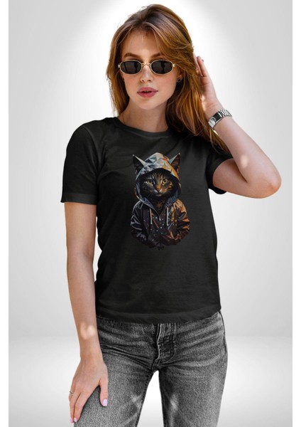 Hip Hop Gençlik Kedi Çeket Kadın Erkek Unisex Siyah Organik Baskılı T-Shirt Penye Yüksek Kalite fiyatları