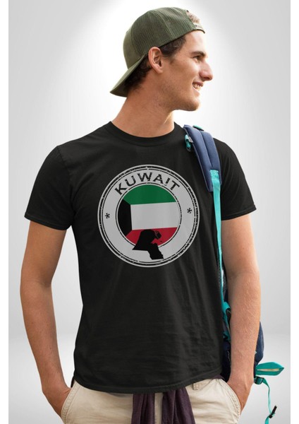Kuveyt Bayrağı Kadın Erkek Unisex Siyah Organik Baskılı T-Shirt Penye Yüksek Kalite fırsatları