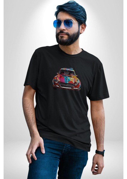 Peugeot 144 Renkli Orijinal Araba Kadın Erkek Unisex Siyah Organik Baskılı T-Shirt Penye Yüksek Kalite