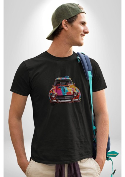 Peugeot 144 Renkli Orijinal Araba Kadın Erkek Unisex Siyah Organik Baskılı T-Shirt Penye Yüksek Kalite modelleri