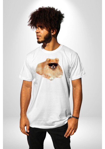 Pomernian Köpek Kadın Erkek Unisex Beyaz Organik Baskılı T-Shirt Penye Yüksek Kalite fiyatları