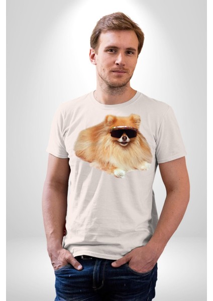 Pomernian Köpek Kadın Erkek Unisex Beyaz Organik Baskılı T-Shirt Penye Yüksek Kalite modelleri