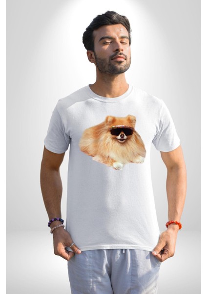Pomernian Köpek Kadın Erkek Unisex Beyaz Organik Baskılı T-Shirt Penye Yüksek Kalite fırsatları
