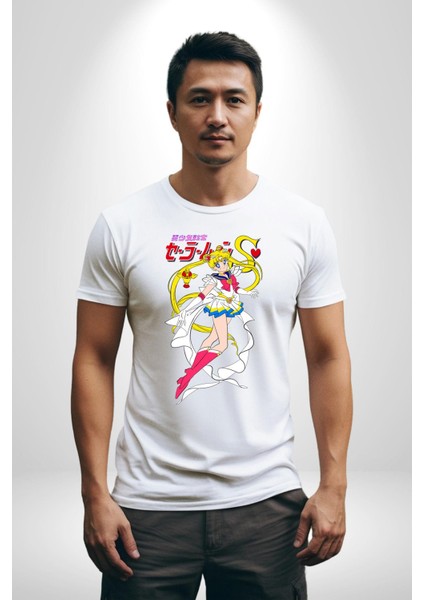 Sailor Moon Anime Usagi Tsukino Kadın Erkek Unisex Beyaz Organik Baskılı T-Shirt Penye Yüksek Kalite fiyatları