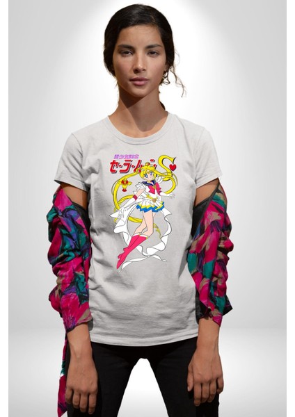 Sailor Moon Anime Usagi Tsukino Kadın Erkek Unisex Beyaz Organik Baskılı T-Shirt Penye Yüksek Kalite modelleri