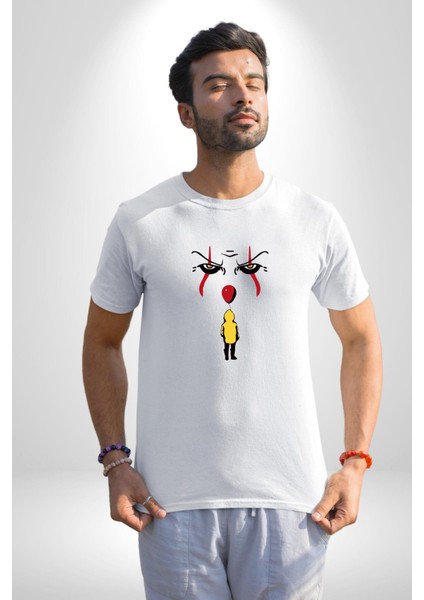 Pennywise Vs Georgie Korku Filmi Kadın Erkek Unisex Beyaz Organik Baskılı T-Shirt Penye Yüksek Kalite