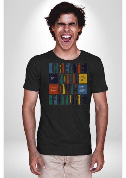 Geleçeği Seninle Planlayalım Kadın Erkek Unisex Siyah Organik Baskılı T-Shirt Penye Yüksek Kalite