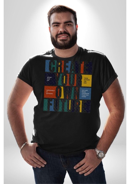 Geleçeği Seninle Planlayalım Kadın Erkek Unisex Siyah Organik Baskılı T-Shirt Penye Yüksek Kalite