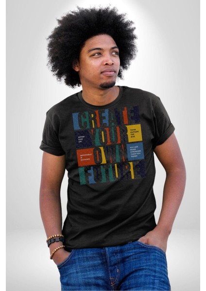 Geleçeği Seninle Planlayalım Kadın Erkek Unisex Siyah Organik Baskılı T-Shirt Penye Yüksek Kalite