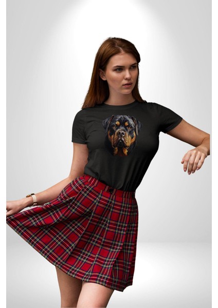 Rottweiler Kafası Kadın Erkek Unisex Siyah Organik Baskılı T-Shirt Penye Yüksek Kalite indirimleri