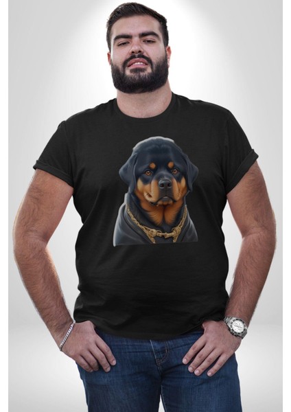 Rottweiler Koca Kafa Puppy Kadın Erkek Unisex Siyah Organik Baskılı T-Shirt Penye Yüksek Kalite fiyatları