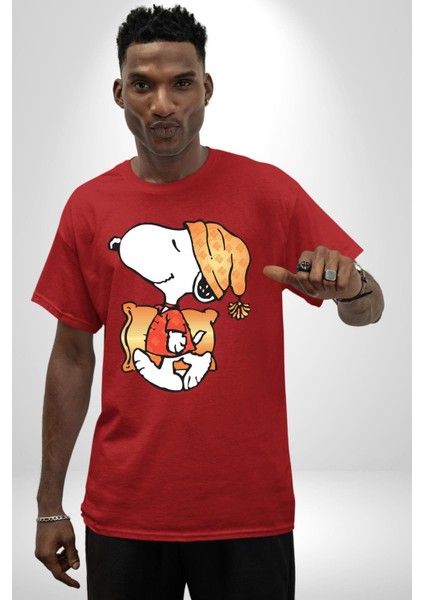 Yastık Uyku Uyku Tulumu Pamuklu Bisiklet Yaka Kadın Erkek Oversize Boyfriend Dijital Baskılı Kırmızı T-Shirt