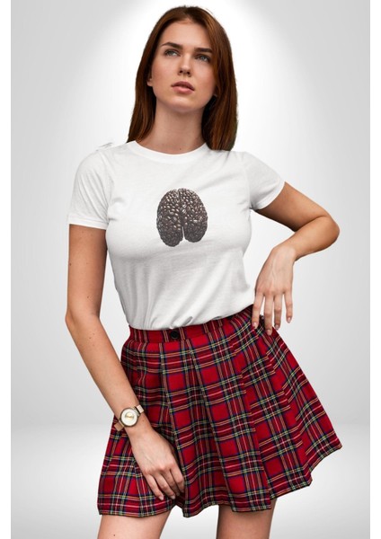 Kuru Kahve Çekirdeği Beyin Kadın Erkek Unisex Beyaz Organik Baskılı T-Shirt Penye Yüksek Kalite