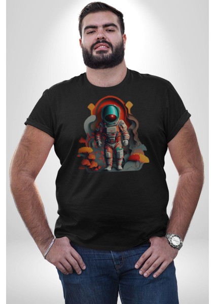 Astronot Yapay Zeka Yürüyüş Kadın Erkek Unisex Siyah Organik Baskılı T-Shirt Penye Yüksek Kalite fiyatları