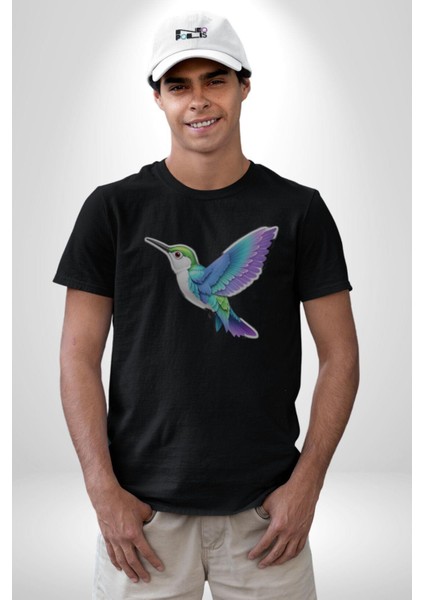 Sinek Kuşu Renkli Kadın Erkek Unisex Siyah Organik Baskılı T-Shirt Penye Yüksek Kalite fırsatları