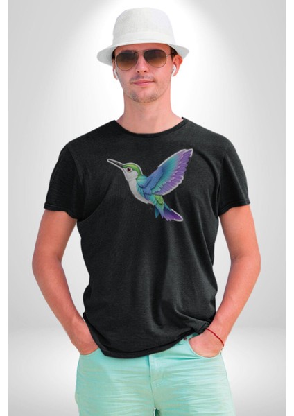 Sinek Kuşu Renkli Kadın Erkek Unisex Siyah Organik Baskılı T-Shirt Penye Yüksek Kalite indirimleri