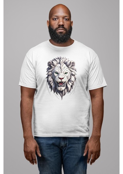 Beyaz Kaplan Kükreme Kadın Erkek Unisex Beyaz Organik Baskılı T-Shirt Penye Yüksek Kalite fırsatları