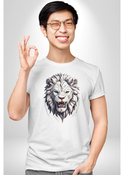 Beyaz Kaplan Kükreme Kadın Erkek Unisex Beyaz Organik Baskılı T-Shirt Penye Yüksek Kalite indirimleri