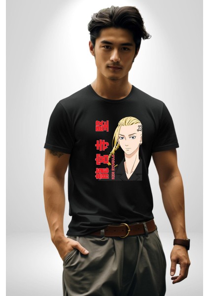 Ken Ryugujı Anime Tokyo Intikamcıları Kadın Erkek Unisex Siyah Organik Baskılı T-Shirt Penye Yüksek Kalite fiyatları