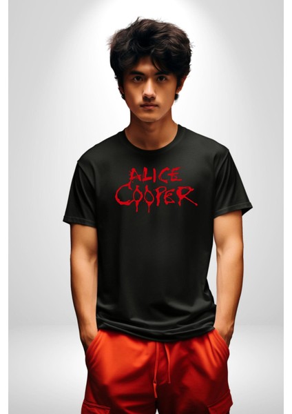 Alice Cooper Rock Solist Metalin Babası From The Inside Içeriden 1978 Kadın Erkek Unisex Siyah Organik Baskılı T-Shirt Penye Yüksek Kalite
