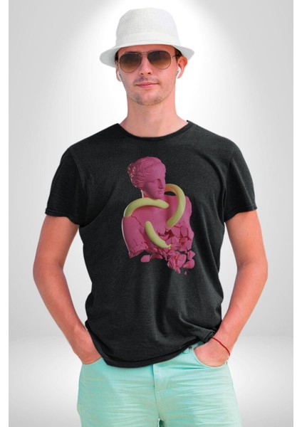 Pop Art Yaratıcı Heykel Pembe Kadın Erkek Unisex Siyah Organik Baskılı T-Shirt Penye Yüksek Kalite fiyatları