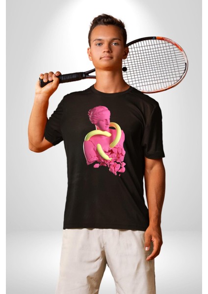 Pop Art Yaratıcı Heykel Pembe Kadın Erkek Unisex Siyah Organik Baskılı T-Shirt Penye Yüksek Kalite indirimleri