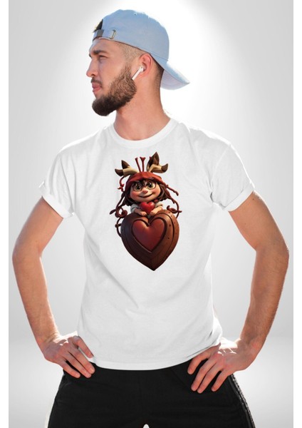 Çikolata Kız Kalbi Kadın Erkek Unisex Beyaz Organik Baskılı T-Shirt Penye Yüksek Kalite fiyatları