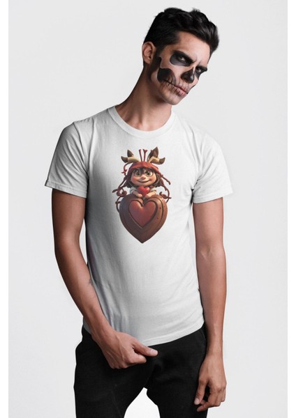 Çikolata Kız Kalbi Kadın Erkek Unisex Beyaz Organik Baskılı T-Shirt Penye Yüksek Kalite fırsatları