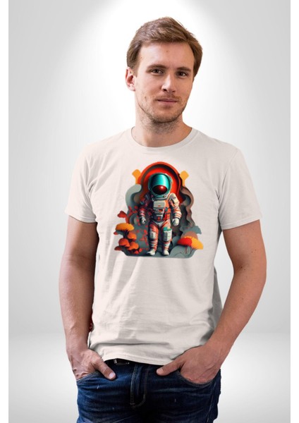 Astronot Yapay Zeka Yürüyüş Kadın Erkek Unisex Beyaz Organik Baskılı T-Shirt Penye Yüksek Kalite