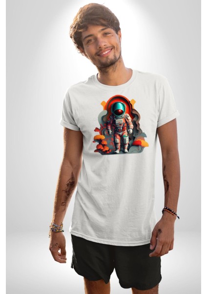 Astronot Yapay Zeka Yürüyüş Kadın Erkek Unisex Beyaz Organik Baskılı T-Shirt Penye Yüksek Kalite fiyatları